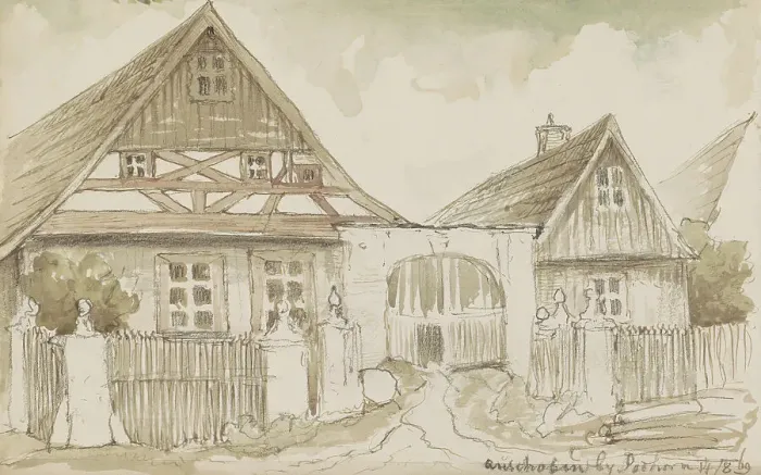 Framed Print : Half-timbered house at the Podhorn mountain in Marienbad, 1869. Creator: Johannes Tavenraat