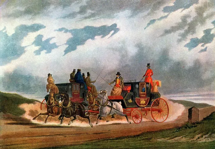 Framed Print : Half Way (Leeds Coach), 1837 (1927). Artist: Charles Cooper Henderson Framed Print : Half Way (Leeds Coach), 1837 (1927). Artist: Charles Cooper Henderson