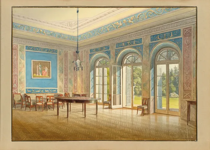 Framed Print : The hall in the garden pavilion of Teplitz Castle, 1832. Creator: Croll; Carl Robert (1800-1863) Framed Print : The hall in the garden pavilion of Teplitz Castle, 1832. Creator: Croll; Carl Robert (1800-1863)
