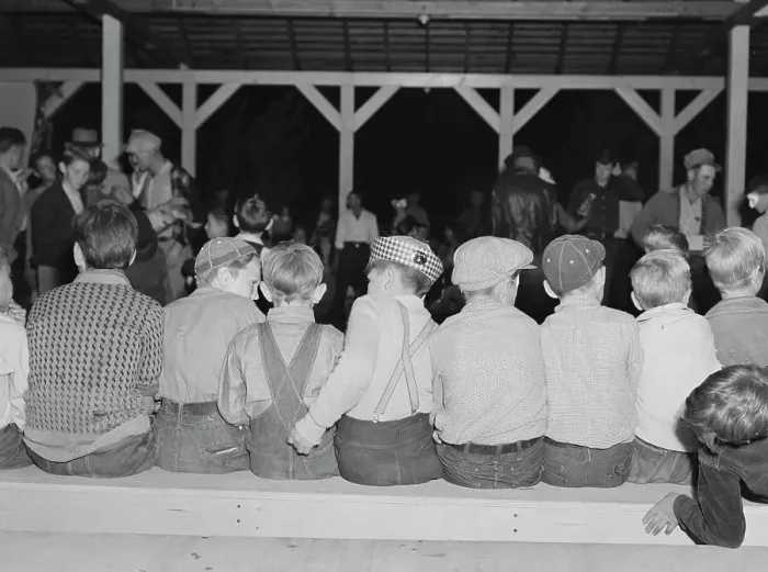 Framed Print : Halloween party at Shafter camp for migrants, California, 1938. Creator: Dorothea Lange Framed Print : Halloween party at Shafter camp for migrants, California, 1938. Creator: Dorothea Lange