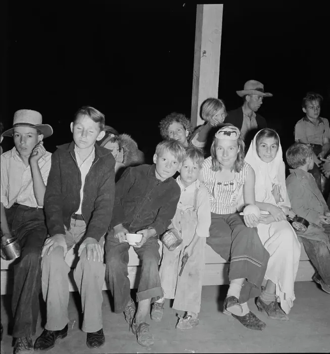 Framed Print : Halloween party at Shafter migrant camp, California, 1938. Creator: Dorothea Lange