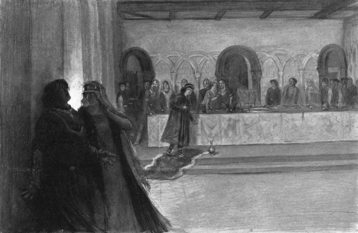 Framed Print : Hallucination of Macbeth during the feast, 1909. Artist: J Simont Framed Print : Hallucination of Macbeth during the feast, 1909. Artist: J Simont