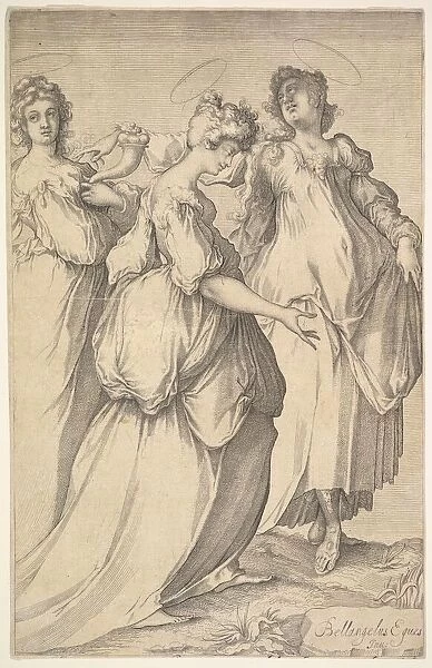 Three Haloed Female Figures, ca. 1610-50. Creator: Matthaus Merian