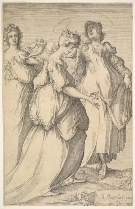Framed Print : Three Haloed Female Figures, ca. 1610-50. Creator: Matthaus Merian Framed Print : Three Haloed Female Figures, ca. 1610-50. Creator: Matthaus Merian