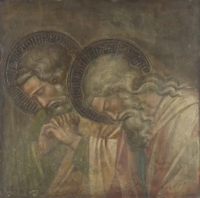 Framed Print : Two Haloed Mourners, ca 1390. Artist: Spinello, Aretino (c. 1350-1410) Framed Print : Two Haloed Mourners, ca 1390. Artist: Spinello, Aretino (c. 1350-1410)