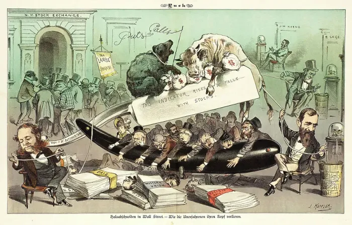 Framed Print : Halsabschneiden in Wall Street. Cartoon from Puck, 1881. Creators: Joseph Keppler, Bernhard Gillam Framed Print : Halsabschneiden in Wall Street. Cartoon from Puck, 1881. Creators: Joseph Keppler, Bernhard Gillam