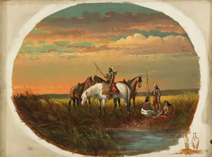 Framed Print : A Halt on the Prairie for a Smoke, between 1860 and 1872. Creator: John Mix Stanley Framed Print : A Halt on the Prairie for a Smoke, between 1860 and 1872. Creator: John Mix Stanley