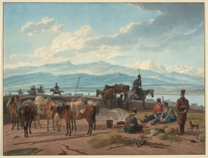 Framed Print : Halt of Russian Cossacks, 1804. Artist: Kobell, Wilhelm, Ritter von (1766-1853) Framed Print : Halt of Russian Cossacks, 1804. Artist: Kobell, Wilhelm, Ritter von (1766-1853)