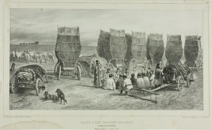 Framed Print : Halting Place of a Moldavian Caravan Transporting Coal, Bessarabia, August 5, 1837, 1840. Creator: Auguste Raffet Framed Print : Halting Place of a Moldavian Caravan Transporting Coal, Bessarabia, August 5, 1837, 1840. Creator: Auguste Raffet