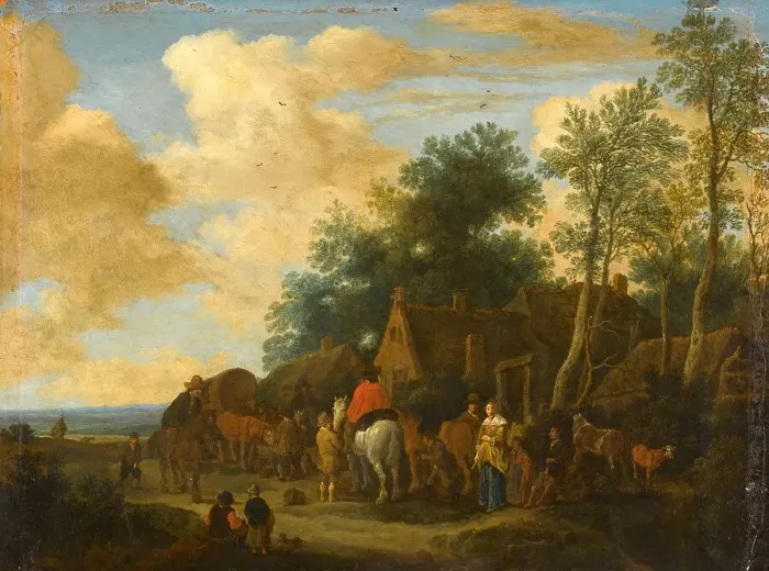 Framed Print : Halting at a Roadside Inn, 1657. Creator: Pieter Molijn Framed Print : Halting at a Roadside Inn, 1657. Creator: Pieter Molijn