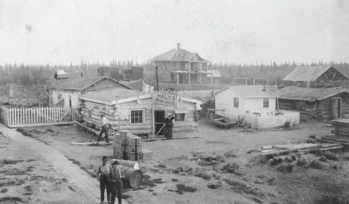Framed Print : Haly's Roadhouse - Jim Haly in foreground, between c1900 and 1916. Creator: Unknown Framed Print : Haly's Roadhouse - Jim Haly in foreground, between c1900 and 1916. Creator: Unknown