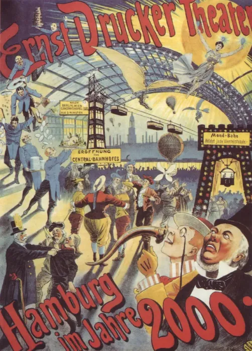 Framed Print : Hamburg in the Year 2000. Poster for the Ernst Drucker Theatre, 1896. Artist: Friedlander, Adolph (1851-1904) Framed Print : Hamburg in the Year 2000. Poster for the Ernst Drucker Theatre, 1896. Artist: Friedlander, Adolph (1851-1904)
