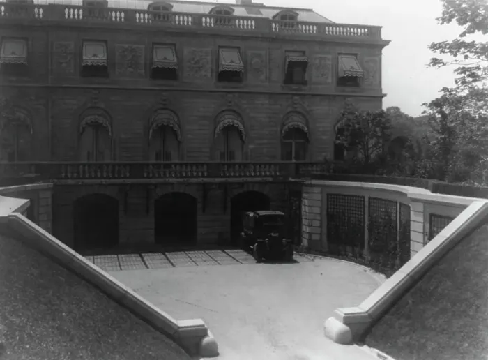 Framed Print : Hamilton Rice Home in Newport, Rhode Island, exterior view showing garage... between 1917 and 1927. Creator: Frances Benjamin Johnston Framed Print : Hamilton Rice Home in Newport, Rhode Island, exterior view showing garage... between 1917 and 1927. Creator: Frances Benjamin Johnston