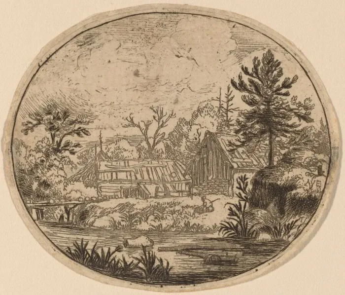 Framed Print : Hamlet at the Bank of a River, probably c. 1645 / 1656. Creator: Allart van Everdingen Framed Print : Hamlet at the Bank of a River, probably c. 1645 / 1656. Creator: Allart van Everdingen