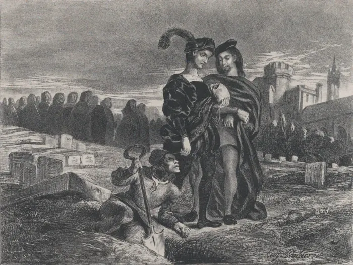 Framed Print : Hamlet Contemplating Yoricks Skull, 1828. 1828. Creator: Eugene Delacroix Framed Print : Hamlet Contemplating Yoricks Skull, 1828. 1828. Creator: Eugene Delacroix