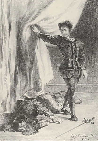 Hamlet and the Corpse of Polonius, 1835. 1835. Creator: Eugene Delacroix