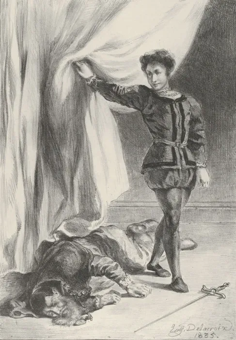 Framed Print : Hamlet and the Corpse of Polonius, 1835. 1835. Creator: Eugene Delacroix Framed Print : Hamlet and the Corpse of Polonius, 1835. 1835. Creator: Eugene Delacroix
