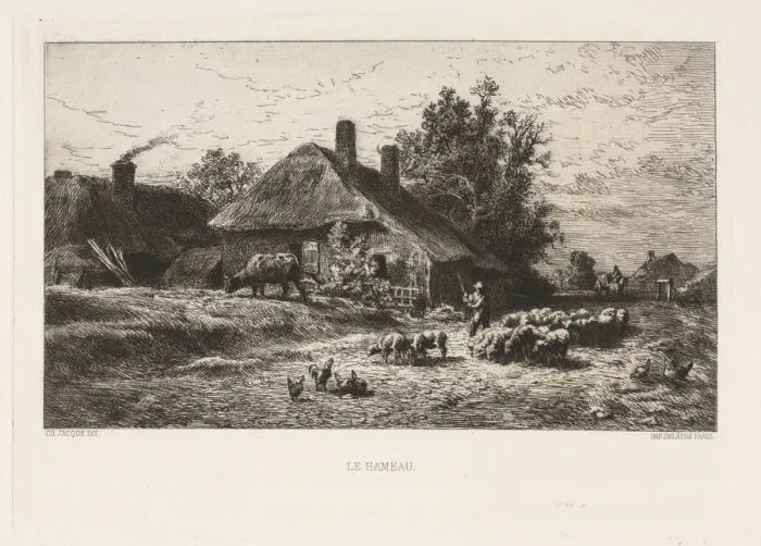 Framed Print : The Hamlet. Creator: Charles-Emile Jacque (French, 1813-1894) Framed Print : The Hamlet. Creator: Charles-Emile Jacque (French, 1813-1894)