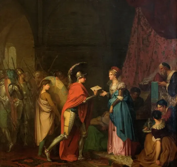 Framed Print : Hamlet Delivering a Letter Written by Himself to the Queen of Scotland, 1776. Creator: Nicolai Abraham Abildgaard Framed Print : Hamlet Delivering a Letter Written by Himself to the Queen of Scotland, 1776. Creator: Nicolai Abraham Abildgaard
