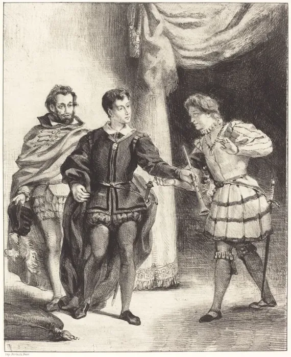 Framed Print : Hamlet and Guildenstern (Act III, Scene II), 1834 / 1843. Creator: Eugene Delacroix Framed Print : Hamlet and Guildenstern (Act III, Scene II), 1834 / 1843. Creator: Eugene Delacroix