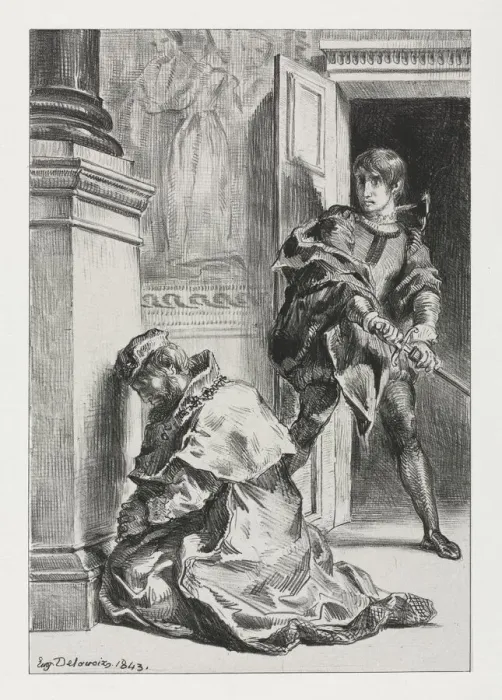 Framed Print : Hamlet: Hamlet Attempts to Kill the King, 1843. Creator: Eugene Delacroix (French, 1798-1863) Framed Print : Hamlet: Hamlet Attempts to Kill the King, 1843. Creator: Eugene Delacroix (French, 1798-1863)