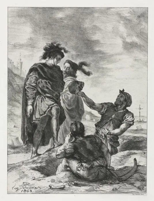 Framed Print : Hamlet: Hamlet and Horatio with the Grave Diggers, 1843. Creator: Eugene Delacroix (French Framed Print : Hamlet: Hamlet and Horatio with the Grave Diggers, 1843. Creator: Eugene Delacroix (French