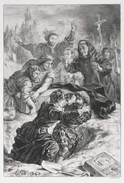 Framed Print : Hamlet: Hamlet and Laertes in the Grave of Ophelia, 1843. Creator: Eugene Delacroix (French Framed Print : Hamlet: Hamlet and Laertes in the Grave of Ophelia, 1843. Creator: Eugene Delacroix (French