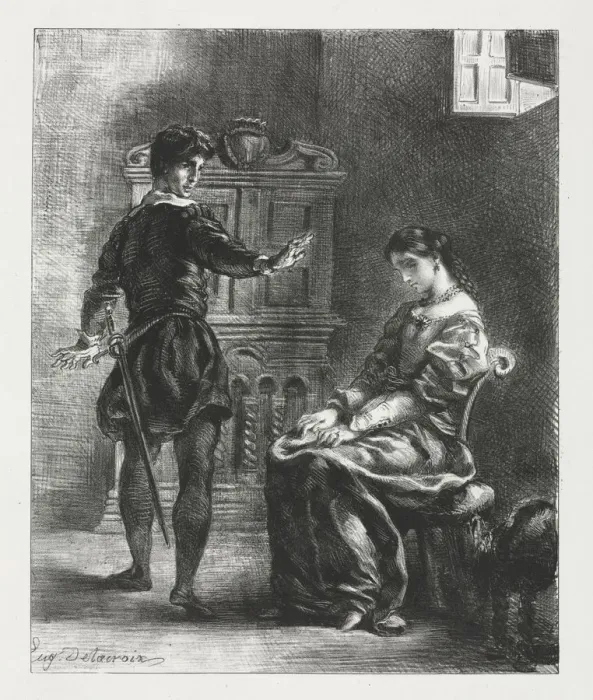 Framed Print : Hamlet: Hamlet and Ophelia, 1834. Creator: Eugene Delacroix (French, 1798-1863) Framed Print : Hamlet: Hamlet and Ophelia, 1834. Creator: Eugene Delacroix (French, 1798-1863)