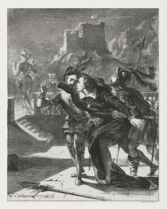 Framed Print : Hamlet: Hamlet Rushes to Follow the Ghost of his Father, 1835. Creator: Eugene Delacroix Framed Print : Hamlet: Hamlet Rushes to Follow the Ghost of his Father, 1835. Creator: Eugene Delacroix