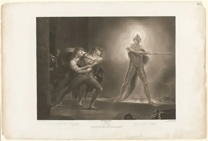Framed Print : Hamlet, Horatio, Marcellus and the Ghost, 1796. Creator: Robert Thew Framed Print : Hamlet, Horatio, Marcellus and the Ghost, 1796. Creator: Robert Thew