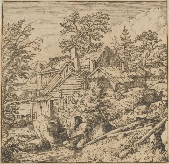 Framed Print : The Hamlet on the Mountain Side, mid-17th century. mid-17th century