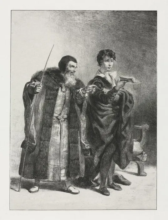 Framed Print : Hamlet: Polonius and Hamlet, 1834. Creator: Eugene Delacroix (French, 1798-1863)
