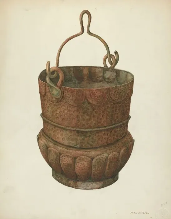 Framed Print : Hammered-Copper Bucket, 1938. Creator: William Kieckhofel Framed Print : Hammered-Copper Bucket, 1938. Creator: William Kieckhofel