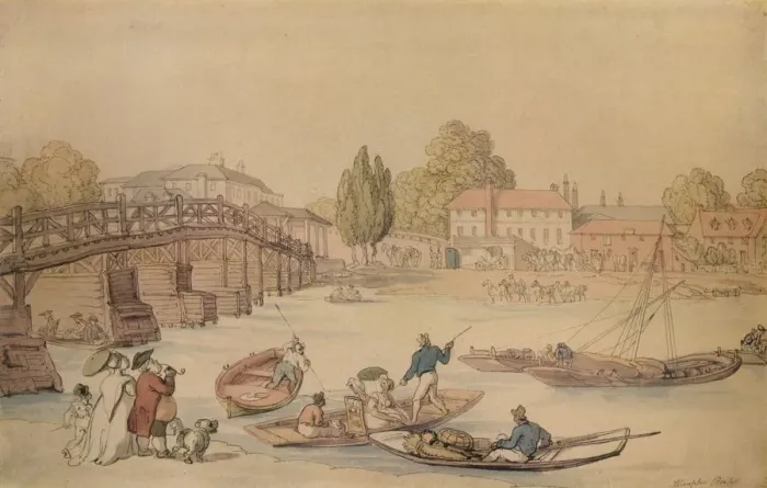 Framed Print : Hampton Bridge, 1800. Artist: Thomas Rowlandson Framed Print : Hampton Bridge, 1800. Artist: Thomas Rowlandson