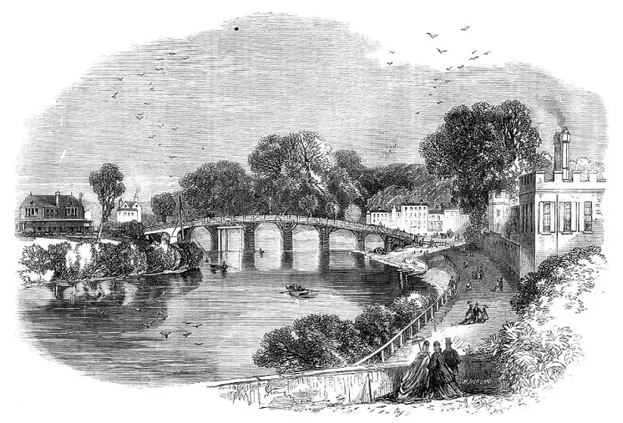 Framed Print : Hampton Court Old Bridge, 1864. Creator: Mason Jackson Framed Print : Hampton Court Old Bridge, 1864. Creator: Mason Jackson