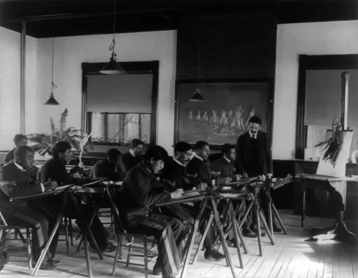 Framed Print : Hampton Institute, Hampton, Va. - nine students and teacher in drawing class, 1899 or 1900. Creator: Frances Benjamin Johnston Framed Print : Hampton Institute, Hampton, Va. - nine students and teacher in drawing class, 1899 or 1900. Creator: Frances Benjamin Johnston