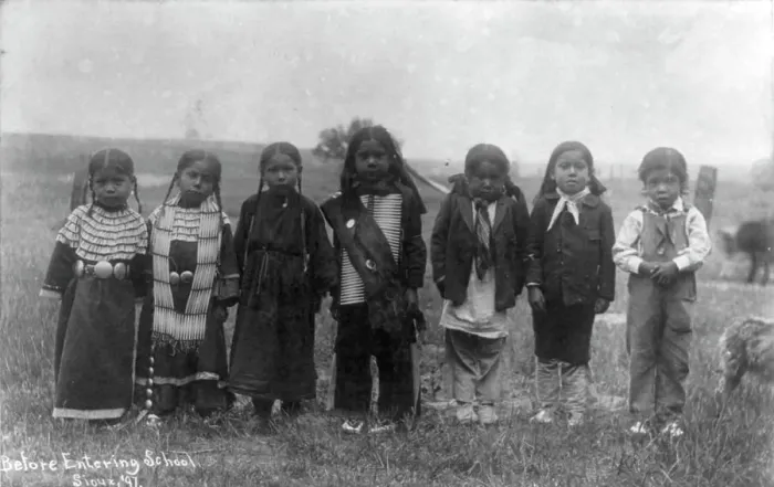 Framed Print : Hampton Institute, Hampton, Va. - before entering school - seven Indian children... 1899 or 1900. Creator: Frances Benjamin Johnston Framed Print : Hampton Institute, Hampton, Va. - before entering school - seven Indian children... 1899 or 1900. Creator: Frances Benjamin Johnston