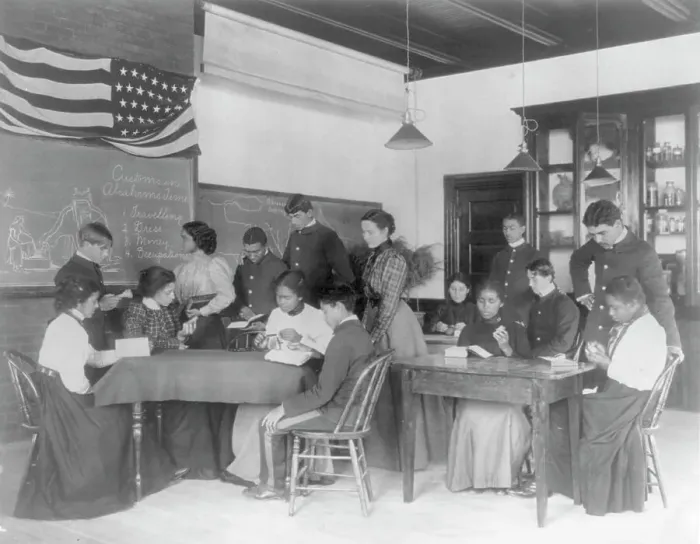 Framed Print : Hampton Institute, Va. 1899 - Classroom scenes - Bible history, 1899 or 1900. Creator: Frances Benjamin Johnston Framed Print : Hampton Institute, Va. 1899 - Classroom scenes - Bible history, 1899 or 1900. Creator: Frances Benjamin Johnston