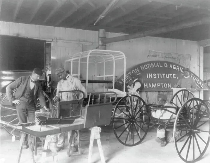 Framed Print : Hampton Institute, Va. 1899 - Classroom scenes - painting carriages, 1899 or 1900. Creator: Frances Benjamin Johnston Framed Print : Hampton Institute, Va. 1899 - Classroom scenes - painting carriages, 1899 or 1900. Creator: Frances Benjamin Johnston