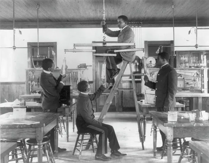 Framed Print : Hampton Institute, Va. 1899 - Classroom scenes - testing combined draught of animals, 1899 or 1900. Creator: Frances Benjamin Johnston Framed Print : Hampton Institute, Va. 1899 - Classroom scenes - testing combined draught of animals, 1899 or 1900. Creator: Frances Benjamin Johnston