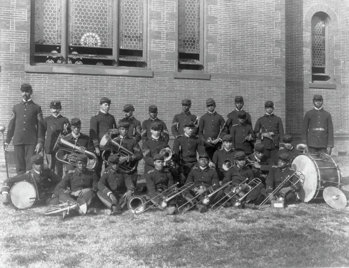 Framed Print : Hampton Institute, Va. - the band, 1899 or 1900. Creator: Frances Benjamin Johnston Framed Print : Hampton Institute, Va. - the band, 1899 or 1900. Creator: Frances Benjamin Johnston