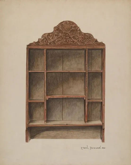 Framed Print : Hand Carved Cabinet, 1938. Creator: Ethel Dougan Framed Print : Hand Carved Cabinet, 1938. Creator: Ethel Dougan