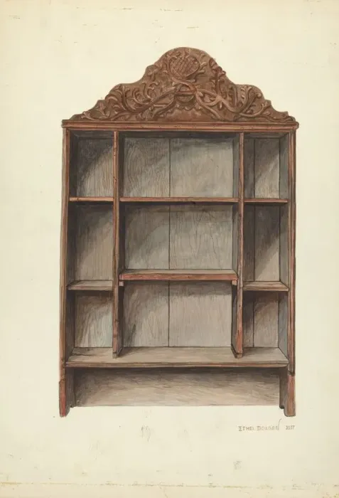 Framed Print : Hand Carved Cabinet, c. 1953. Creator: Ethel Dougan Framed Print : Hand Carved Cabinet, c. 1953. Creator: Ethel Dougan
