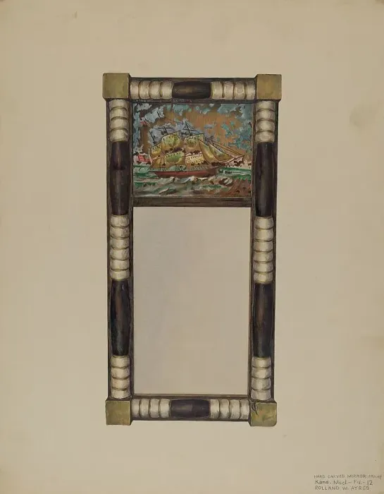 Framed Print : Hand Carved Mirror Frame, c. 1939. Creator: Rolland Ayres Framed Print : Hand Carved Mirror Frame, c. 1939. Creator: Rolland Ayres