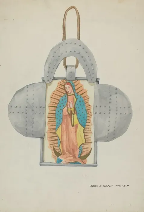 Framed Print : Hand Drawn Guadalupe in Tin Form, c. 1937. Creator: Majel G. Claflin Framed Print : Hand Drawn Guadalupe in Tin Form, c. 1937. Creator: Majel G. Claflin