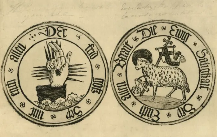 Framed Print : The Hand of God and Agnus Dei, 1915. Creator: Unknown