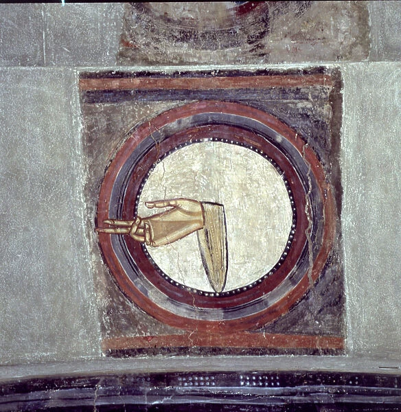 Detail with the hand of God in the apse of the church of Sant Climent de Taüll