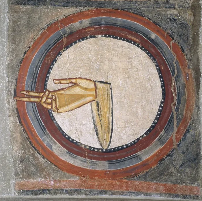 Framed Print : The Hand of God (from Sant Climent de Taull). Artist: Master of Tahull (Master of Sant Climent de Taull) (active 12th century) Framed Print : The Hand of God (from Sant Climent de Taull). Artist: Master of Tahull (Master of Sant Climent de Taull) (active 12th century)