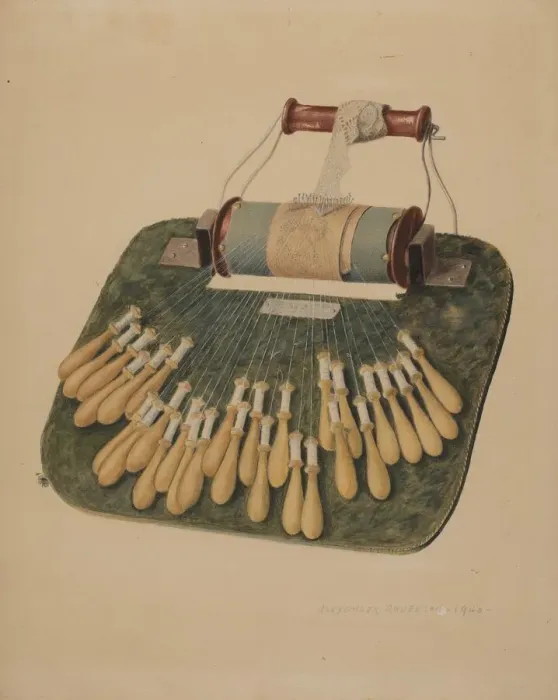 Framed Print : Hand Lace Loom, 1940. Creator: Alexander Anderson Framed Print : Hand Lace Loom, 1940. Creator: Alexander Anderson