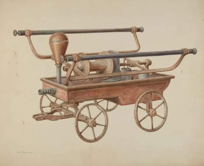 Framed Print : Hand Operated Fire Pump, c. 1938. Creator: Hans Mangelsdorf Framed Print : Hand Operated Fire Pump, c. 1938. Creator: Hans Mangelsdorf